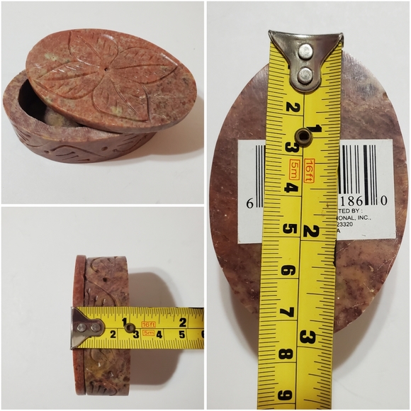 Greenbrier International Soapstone Flower Carved Design Oval Trinket Boxes (3) - Picture 9 of 13